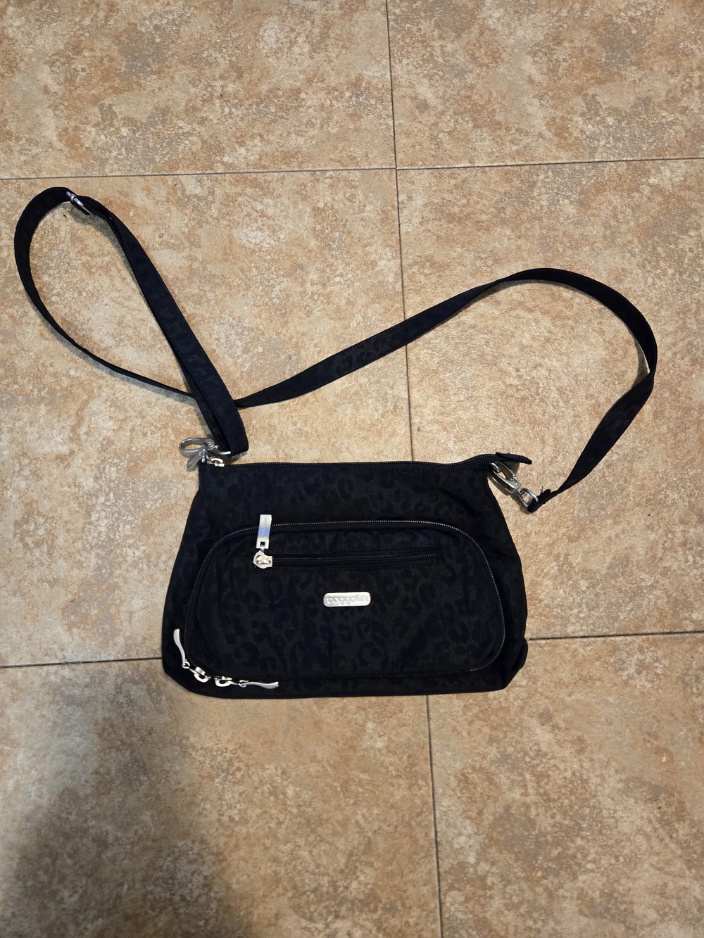 Baggallini Black Leopard Jacquard Crossbody Bag